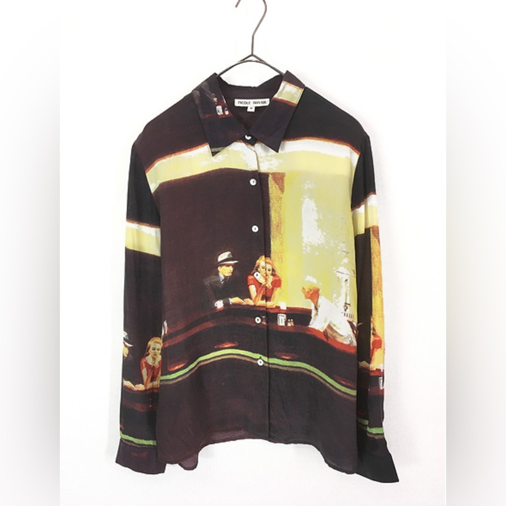 SoldVTG Nicole Taylor Women's Edward Hopper "Night Hawks" Art Print Silk SZ SM